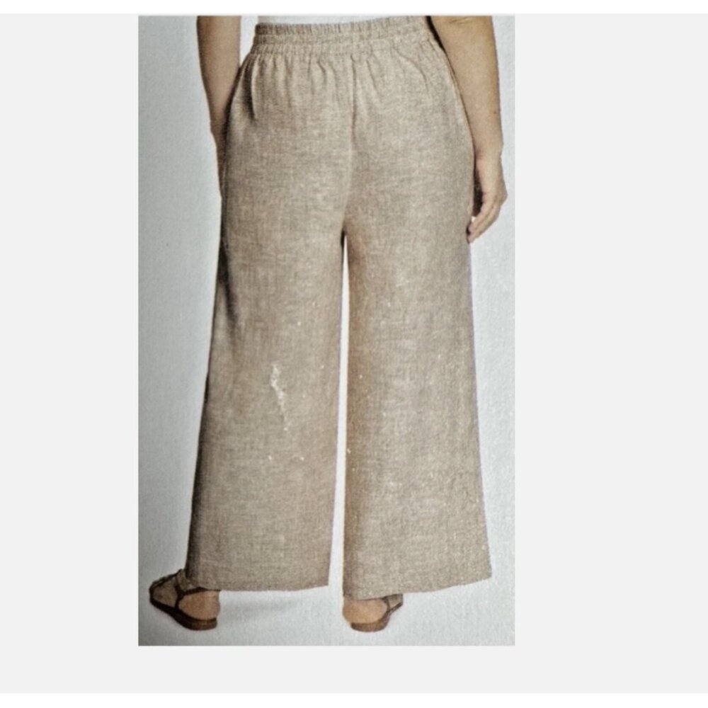 New Ella Moss Linen Blend Wide Leg Pull On Pants Tan Small - Picture 3 of 3